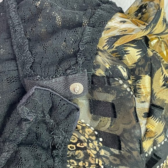 Cache Bodysuit Vintage 10 Black Gold Animal Print Floral Sleeveless Plunge Neck - Picture 11 of 15